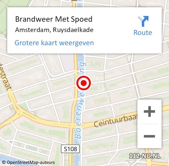 Locatie op kaart van de 112 melding: Brandweer Met Spoed Naar Amsterdam, Ruysdaelkade op 9 juli 2017 16:49