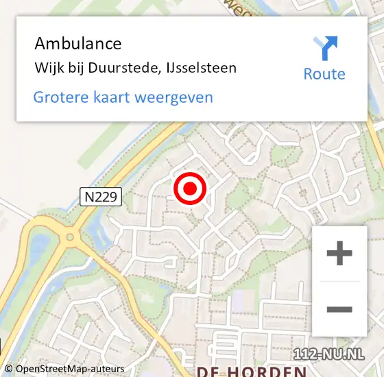 Locatie op kaart van de 112 melding: Ambulance Wijk bij Duurstede, IJsselsteen op 9 juli 2017 17:25