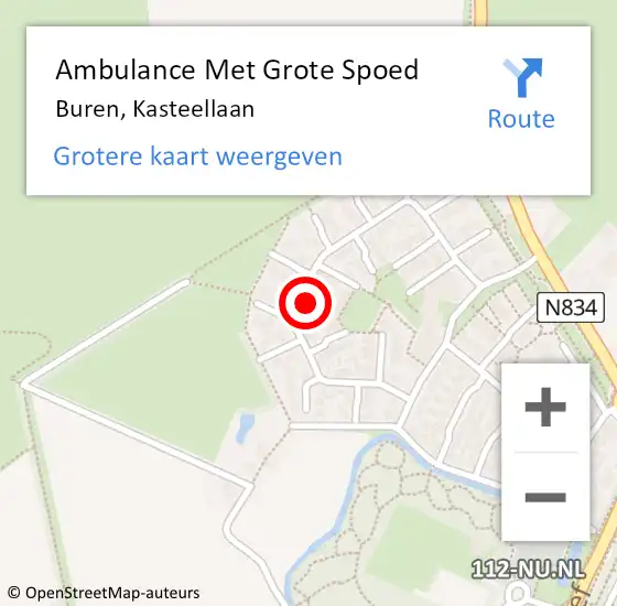 Locatie op kaart van de 112 melding: Ambulance Met Grote Spoed Naar Buren, Kasteellaan op 9 juli 2017 17:25