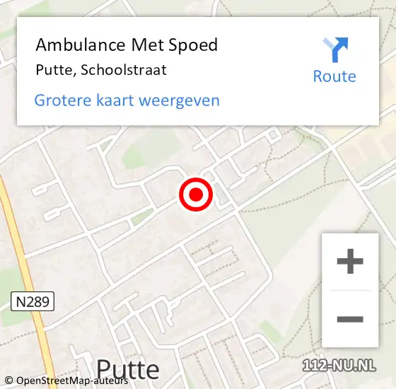 Locatie op kaart van de 112 melding: Ambulance Met Spoed Naar Putte, Schoolstraat op 9 juli 2017 17:33