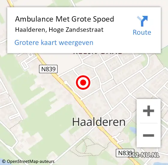 Locatie op kaart van de 112 melding: Ambulance Met Grote Spoed Naar Haalderen, Hoge Zandsestraat op 9 juli 2017 17:37