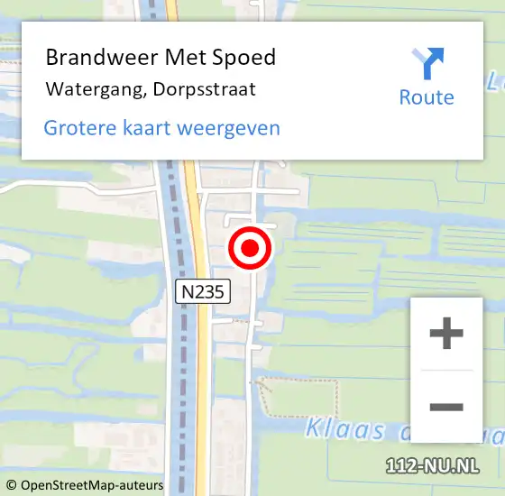 Locatie op kaart van de 112 melding: Brandweer Met Spoed Naar Watergang, Dorpsstraat op 9 juli 2017 18:25