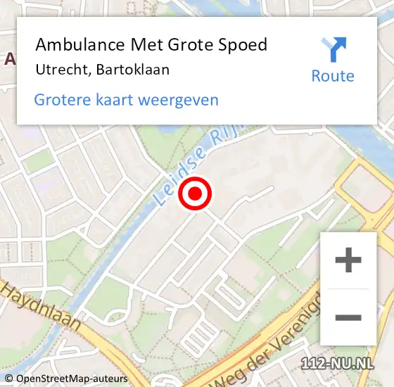 Locatie op kaart van de 112 melding: Ambulance Met Grote Spoed Naar Utrecht, Bartoklaan op 9 juli 2017 18:34