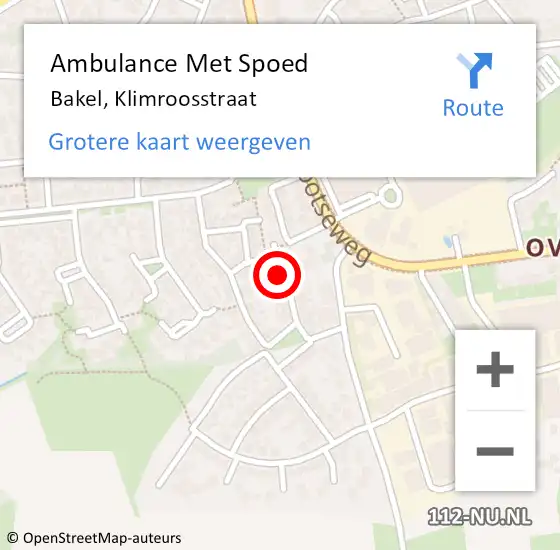 Locatie op kaart van de 112 melding: Ambulance Met Spoed Naar Bakel, Klimroosstraat op 9 juli 2017 20:17