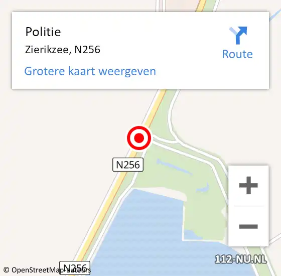 Locatie op kaart van de 112 melding: Politie Zierikzee, N256 op 9 juli 2017 20:23