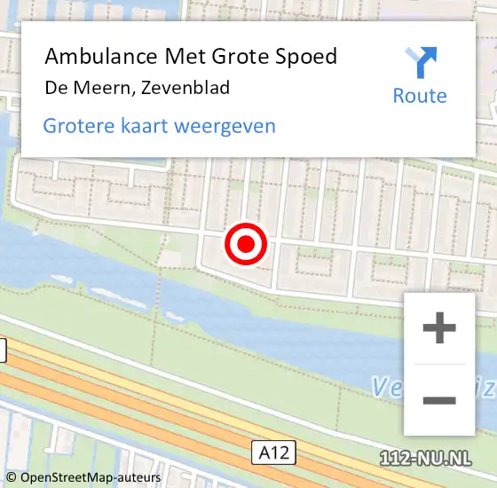 Locatie op kaart van de 112 melding: Ambulance Met Grote Spoed Naar De Meern, Zevenblad op 9 juli 2017 21:36