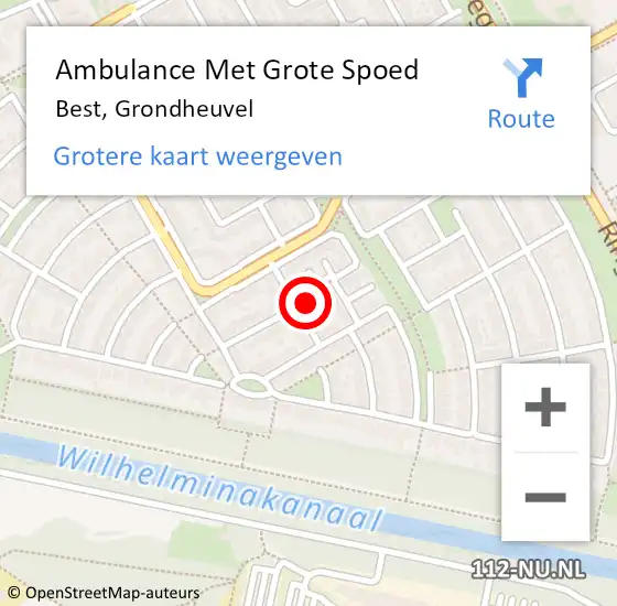 Locatie op kaart van de 112 melding: Ambulance Met Grote Spoed Naar Best, Grondheuvel op 9 juli 2017 22:47