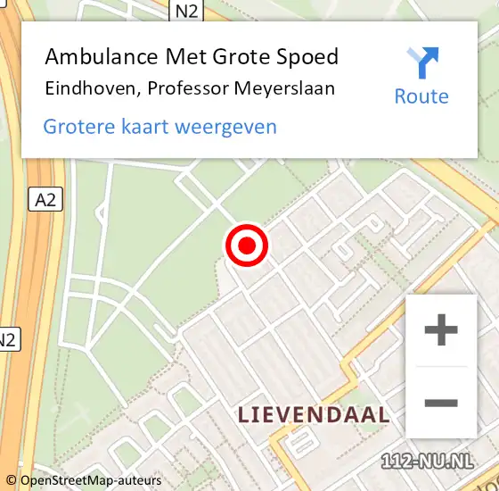 Locatie op kaart van de 112 melding: Ambulance Met Grote Spoed Naar Eindhoven, Professor Meyerslaan op 9 juli 2017 23:10