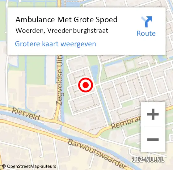 Locatie op kaart van de 112 melding: Ambulance Met Grote Spoed Naar Woerden, Vreedenburghstraat op 9 juli 2017 23:52