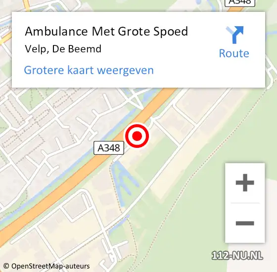 Locatie op kaart van de 112 melding: Ambulance Met Grote Spoed Naar Velp, De Beemd op 10 juli 2017 00:27