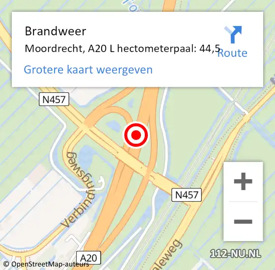Locatie op kaart van de 112 melding: Brandweer Moordrecht, A20 R hectometerpaal: 47,4 op 10 juli 2017 01:50