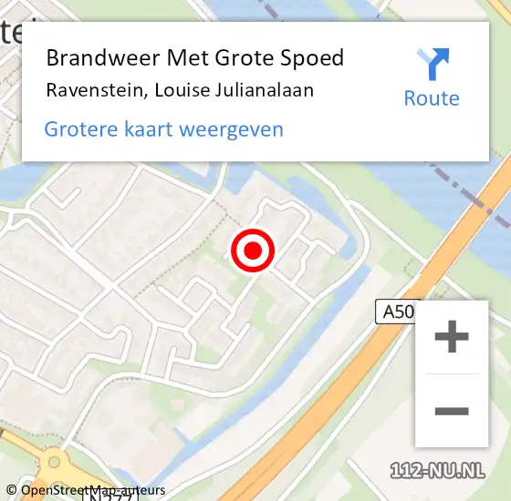 Locatie op kaart van de 112 melding: Brandweer Met Grote Spoed Naar Ravenstein, Louise Julianalaan op 10 juli 2017 03:12