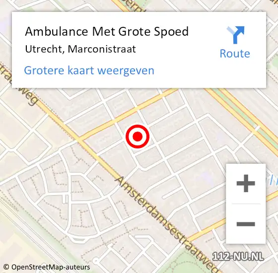 Locatie op kaart van de 112 melding: Ambulance Met Grote Spoed Naar Utrecht, Marconistraat op 10 juli 2017 05:52