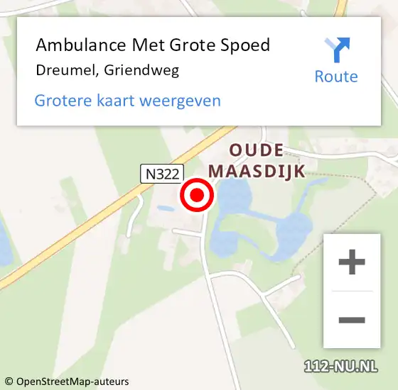 Locatie op kaart van de 112 melding: Ambulance Met Grote Spoed Naar Dreumel, Griendweg op 10 juli 2017 06:56