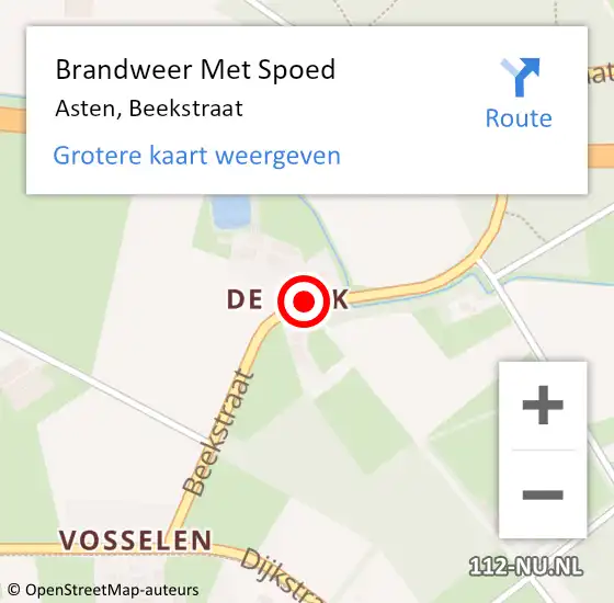 Locatie op kaart van de 112 melding: Brandweer Met Spoed Naar Asten, Beekstraat op 10 juli 2017 07:43