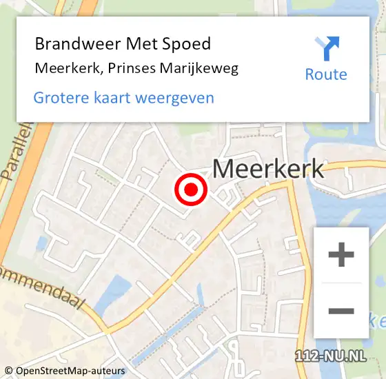 Locatie op kaart van de 112 melding: Brandweer Met Spoed Naar Meerkerk, Prinses Marijkeweg op 10 juli 2017 08:47