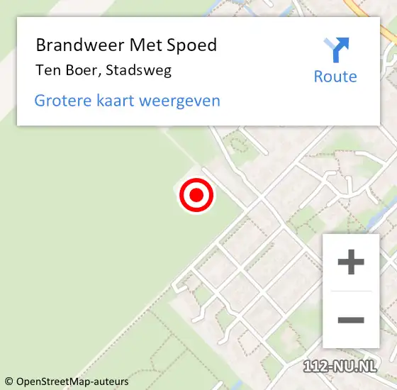 Locatie op kaart van de 112 melding: Brandweer Met Spoed Naar Ten Boer, Stadsweg op 10 juli 2017 09:07