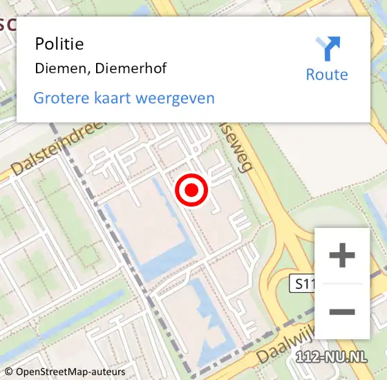 Locatie op kaart van de 112 melding: Politie Diemen, Diemerhof op 10 juli 2017 09:19