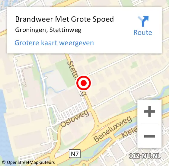 Locatie op kaart van de 112 melding: Brandweer Met Grote Spoed Naar Groningen, Stettinweg op 26 januari 2014 15:30