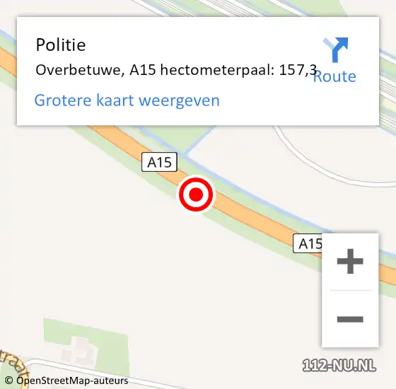 Locatie op kaart van de 112 melding: Politie Slijk-Ewijk, A15 R op 10 juli 2017 11:12