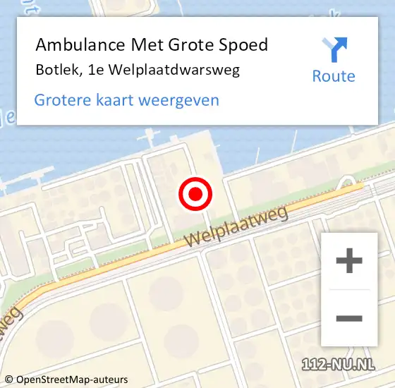 Locatie op kaart van de 112 melding: Ambulance Met Grote Spoed Naar Botlek, 1e Welplaatdwarsweg op 10 juli 2017 11:33