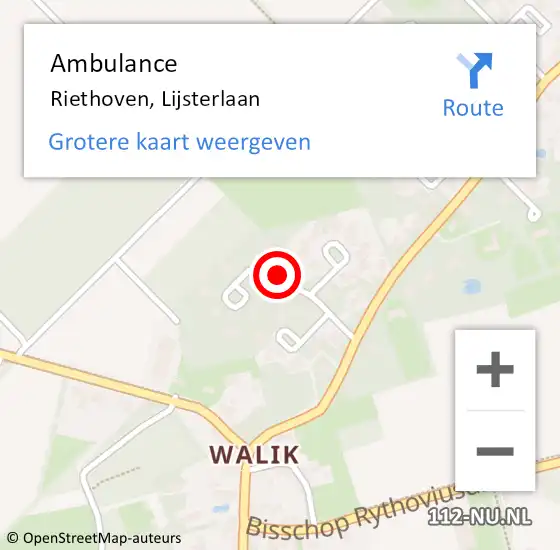 Locatie op kaart van de 112 melding: Ambulance Riethoven, Lijsterlaan op 10 juli 2017 12:48