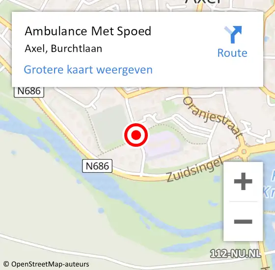 Locatie op kaart van de 112 melding: Ambulance Met Spoed Naar Axel, Burchtlaan op 10 juli 2017 12:52