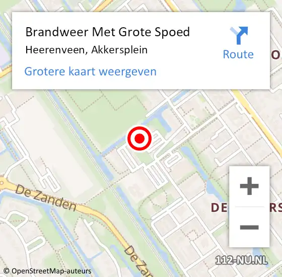 Locatie op kaart van de 112 melding: Brandweer Met Grote Spoed Naar Heerenveen, Akkersplein op 10 juli 2017 13:44