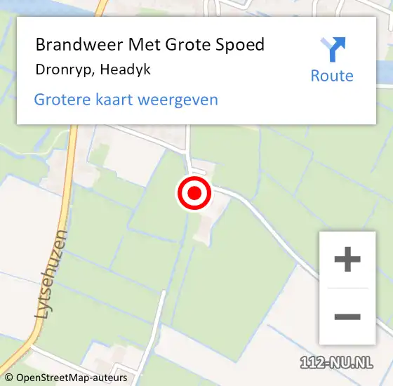 Locatie op kaart van de 112 melding: Brandweer Met Grote Spoed Naar Dronryp, Headyk op 10 juli 2017 13:47