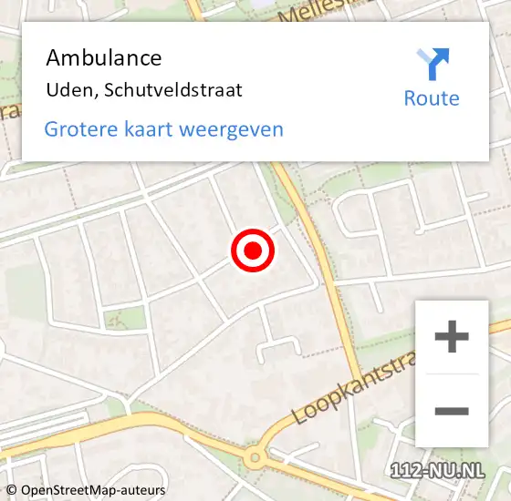 Locatie op kaart van de 112 melding: Ambulance Uden, Schutveldstraat op 10 juli 2017 13:58