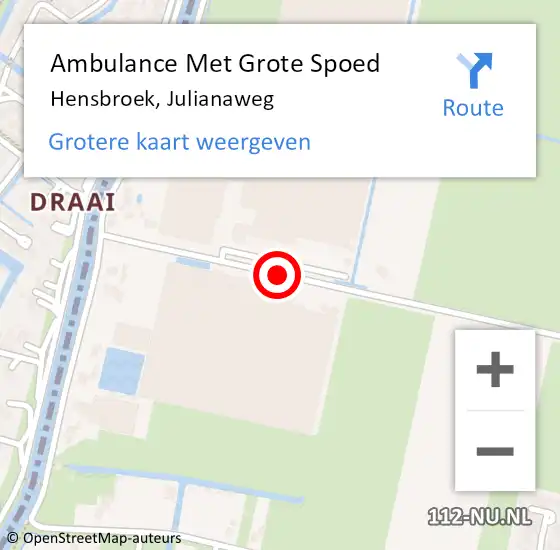 Locatie op kaart van de 112 melding: Ambulance Met Grote Spoed Naar Hensbroek, Julianaweg op 10 juli 2017 15:05