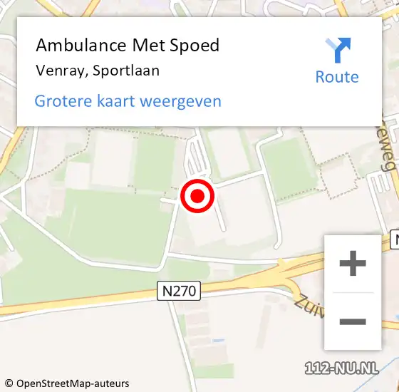 Locatie op kaart van de 112 melding: Ambulance Met Spoed Naar Venray, Sportlaan op 10 juli 2017 15:14