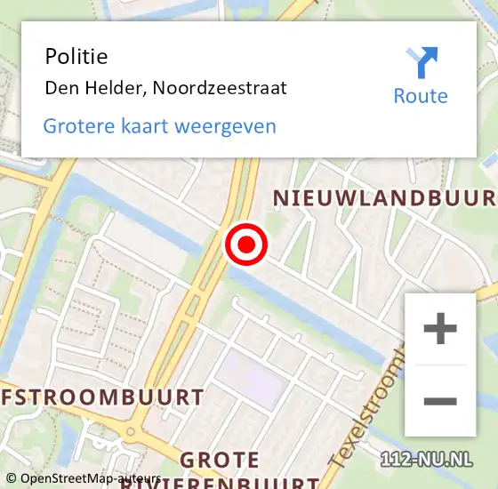 Locatie op kaart van de 112 melding: Politie Den Helder, Noordzeestraat op 10 juli 2017 15:36