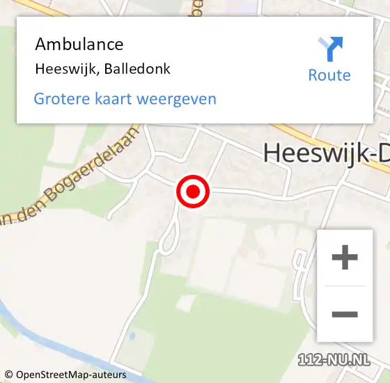 Locatie op kaart van de 112 melding: Ambulance Heeswijk, Balledonk op 10 juli 2017 16:19