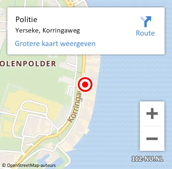 Locatie op kaart van de 112 melding: Politie Yerseke, Korringaweg op 10 juli 2017 16:31