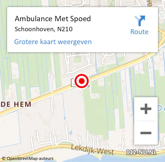 Locatie op kaart van de 112 melding: Ambulance Met Spoed Naar Schoonhoven, N210 op 10 juli 2017 17:01