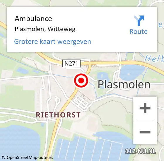 Locatie op kaart van de 112 melding: Ambulance Plasmolen, Witteweg op 10 juli 2017 17:58