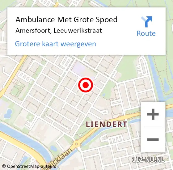 Locatie op kaart van de 112 melding: Ambulance Met Grote Spoed Naar Amersfoort, Leeuwerikstraat op 10 juli 2017 18:20