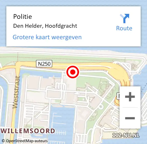 Locatie op kaart van de 112 melding: Politie Den Helder, Hoofdgracht op 10 juli 2017 18:35