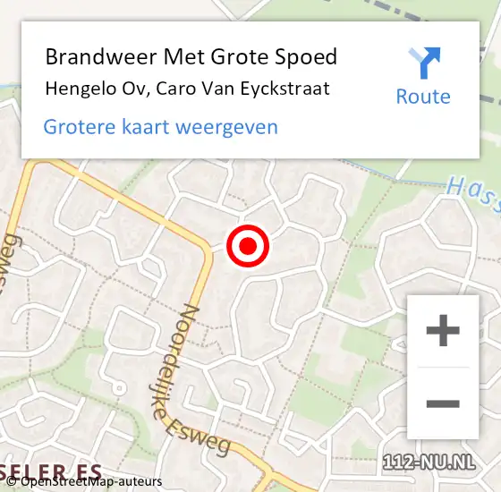 Locatie op kaart van de 112 melding: Brandweer Met Grote Spoed Naar Hengelo Ov, Caro Van Eyckstraat op 10 juli 2017 18:42