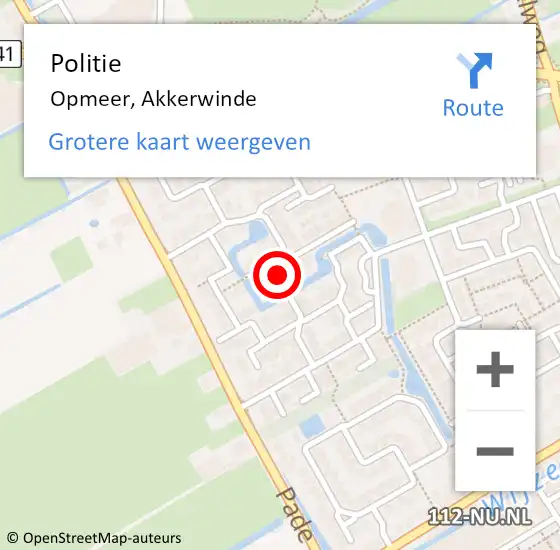 Locatie op kaart van de 112 melding: Politie Opmeer, Akkerwinde op 10 juli 2017 18:45