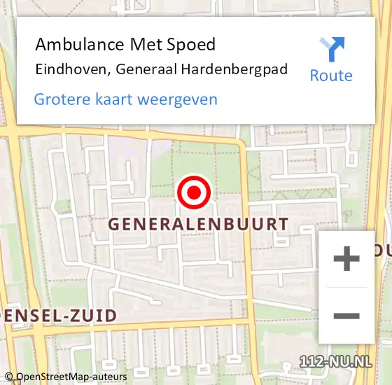 Locatie op kaart van de 112 melding: Ambulance Met Spoed Naar Eindhoven, Generaal Hardenbergpad op 10 juli 2017 18:47