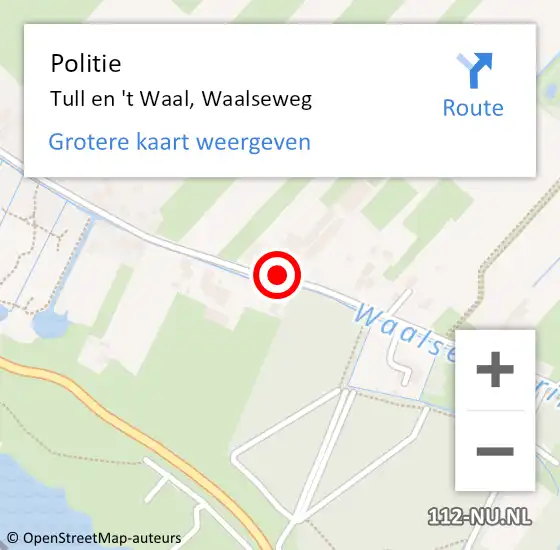 Locatie op kaart van de 112 melding: Politie Tull en 't Waal, Waalseweg op 10 juli 2017 18:53