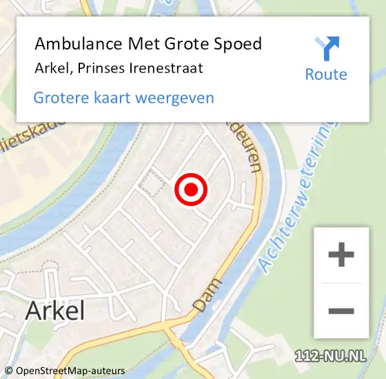 Locatie op kaart van de 112 melding: Ambulance Met Grote Spoed Naar Arkel, Prinses Irenestraat op 10 juli 2017 19:12