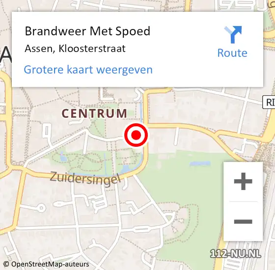 Locatie op kaart van de 112 melding: Brandweer Met Spoed Naar Assen, Kloosterstraat op 10 juli 2017 19:44