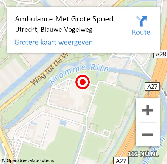 Locatie op kaart van de 112 melding: Ambulance Met Grote Spoed Naar Utrecht, Blauwe-Vogelweg op 10 juli 2017 19:46