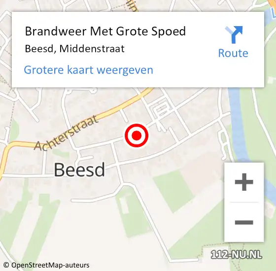 Locatie op kaart van de 112 melding: Brandweer Met Grote Spoed Naar Beesd, Middenstraat op 10 juli 2017 20:21