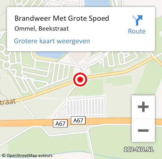 Locatie op kaart van de 112 melding: Brandweer Met Grote Spoed Naar Ommel, Beekstraat op 10 juli 2017 20:59