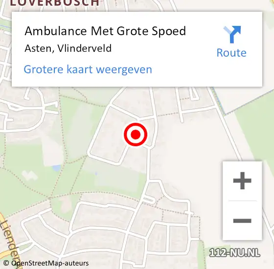 Locatie op kaart van de 112 melding: Ambulance Met Grote Spoed Naar Asten, Vlinderveld op 10 juli 2017 22:06