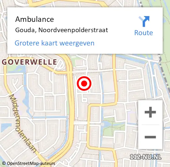 Locatie op kaart van de 112 melding: Ambulance Gouda, Noordveenpolderstraat op 11 juli 2017 02:14